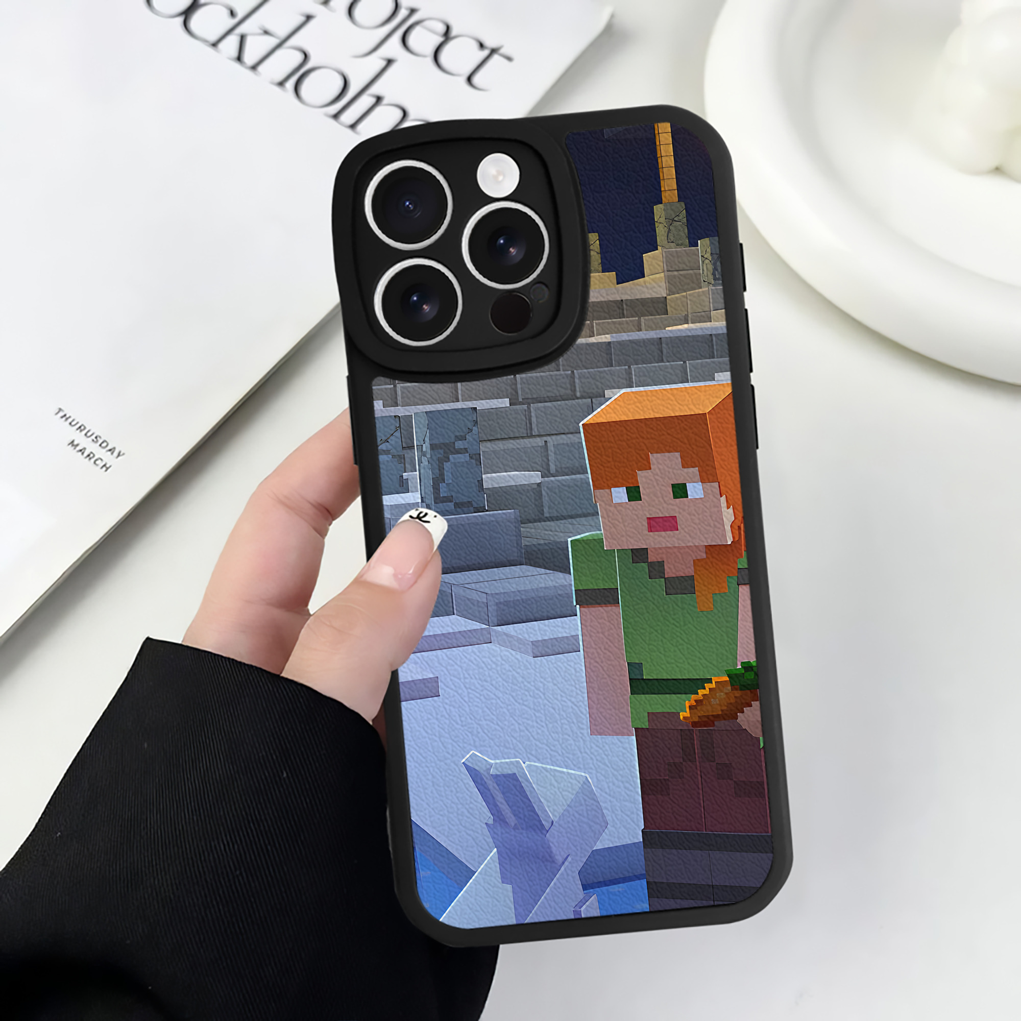 （画像用） マインクラフト ブロックの世界 Minecraft MC Block world 【iPhone 16シリーズ対応】シリコンスマホケース（レザー調） 材質：シリコン